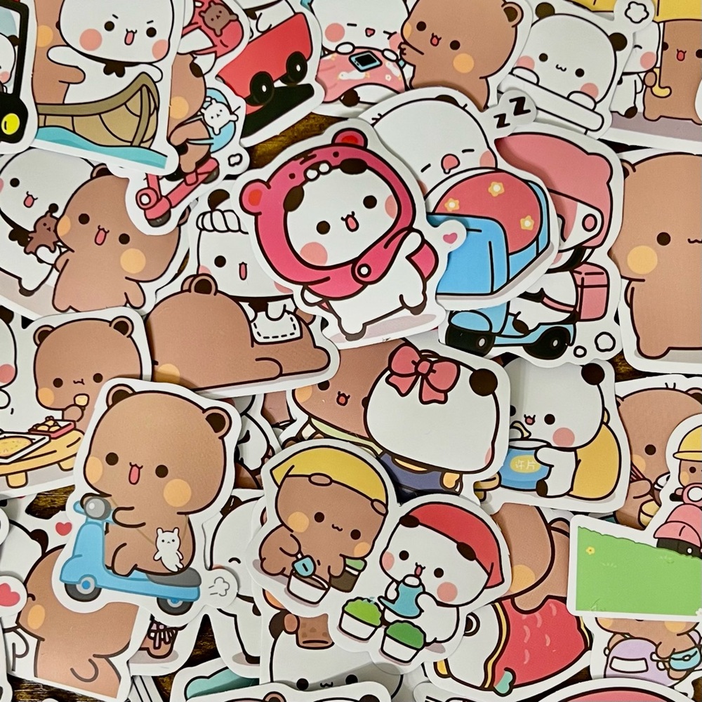 50pcs Bubu and Dudu Cartoon Stickers | Kawaii Bear & Panda Vinyl Decals
